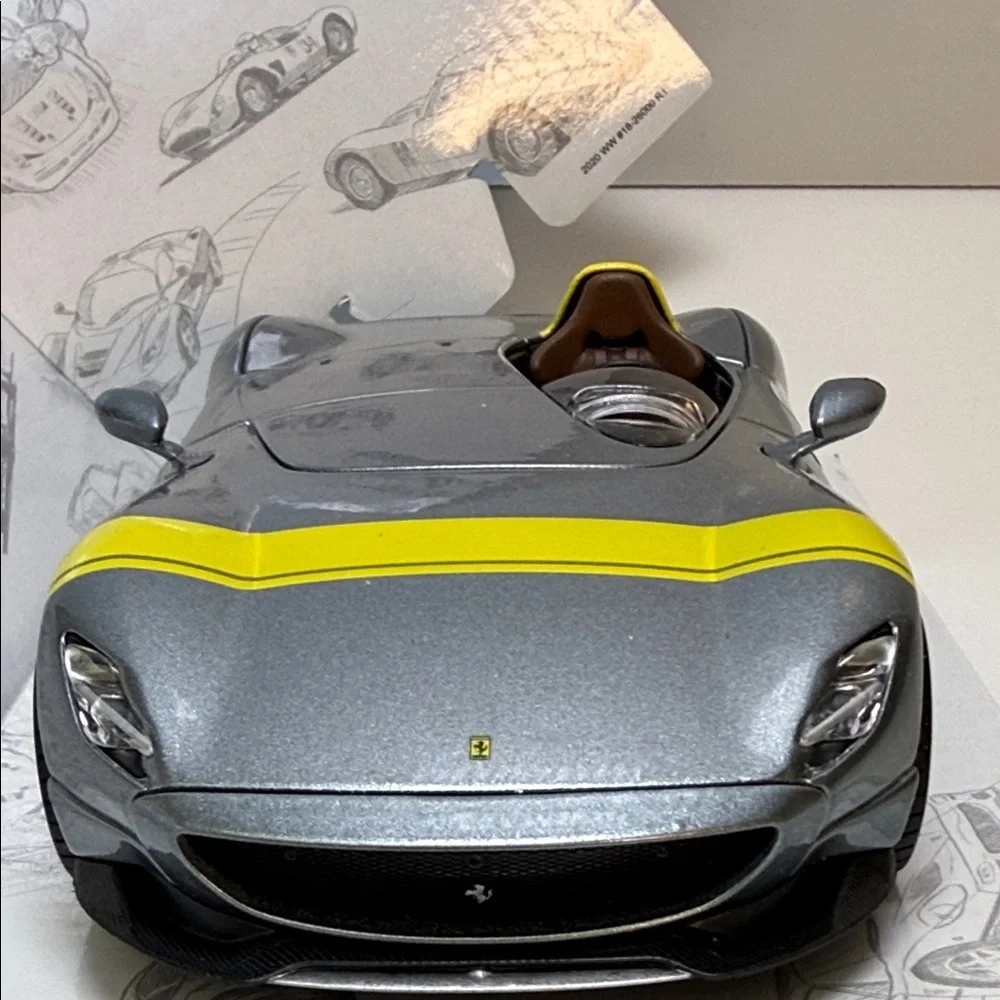 Silver and Yellow Ferrari Monza SP1 Toy Car